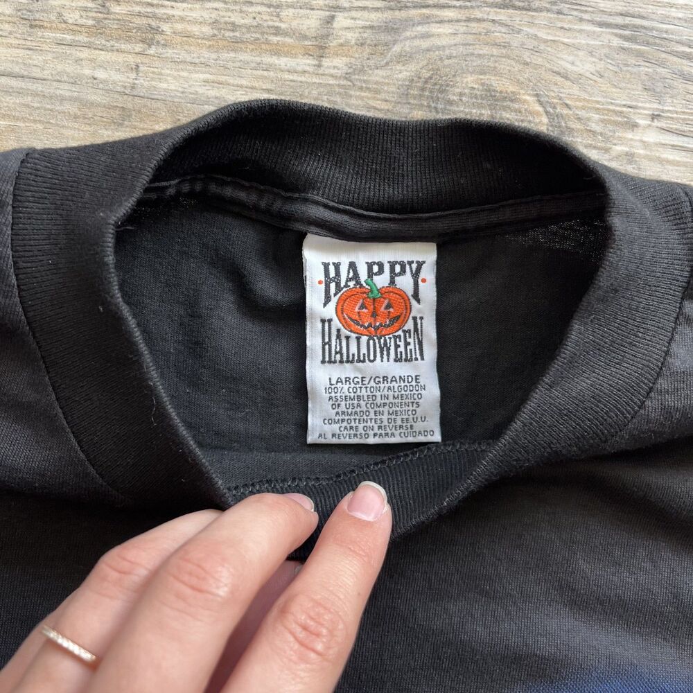 Vtg Happy Halloween Freeze T-Shirt Witch Pumpkin Bat Spooky Single Stitch Tee L - Picture 5 of 8
